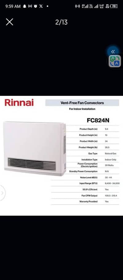 Japanese original Rinnai hybrid heater Room heater in gas fan heater