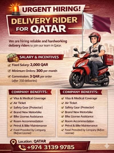 Delivery Rider Job || Driver Job || Jobs in Qatar || Middle East Jobs