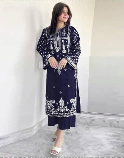 2 PC woman's Unstitched embroidered Suit