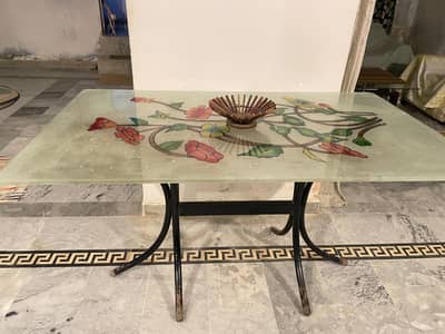 Glass Top Table with Floral Design