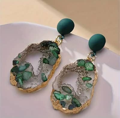 Green Bollywood Styles Dangle Earrings Irregular Design.
