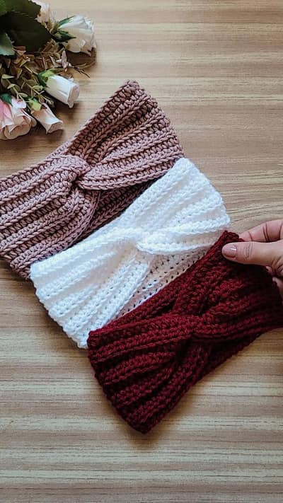 Crochet Knitted Headbands with Bow