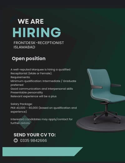 front desk reception job for female