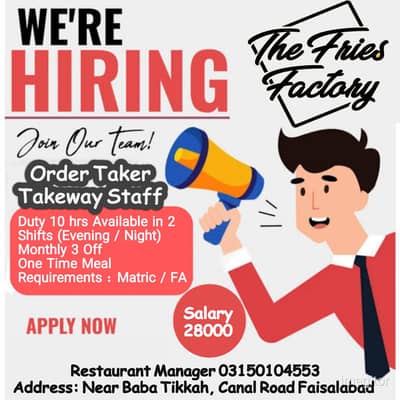 Urgent Hiring Takeway Staff / Restaurant Staff