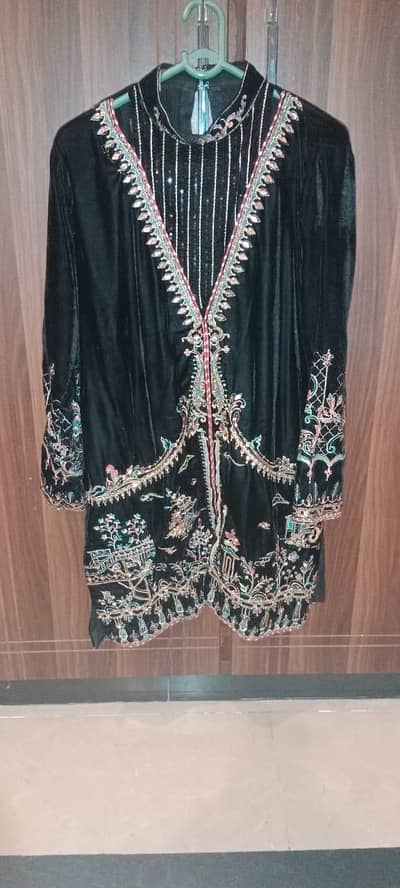 Velvet shirt with sharara and dupatta