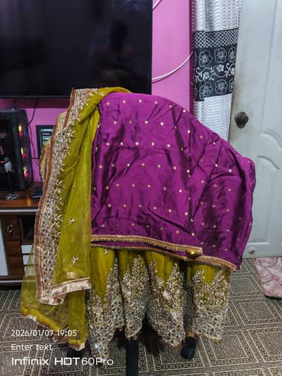 Mayoo dress mehendi green and purple