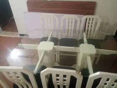 ###White Dining Table with Six Chair###