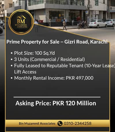 Prime Commercial/Residential Property for Sale Gizri Road, Karachi Fully Leased / High ROI