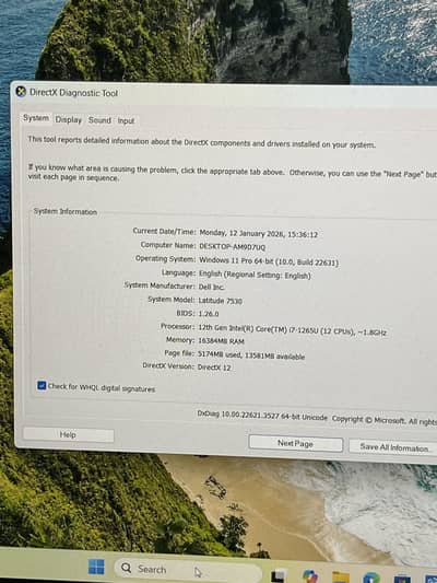 Dell 7530 12 Generation Corei7 16gb RAM