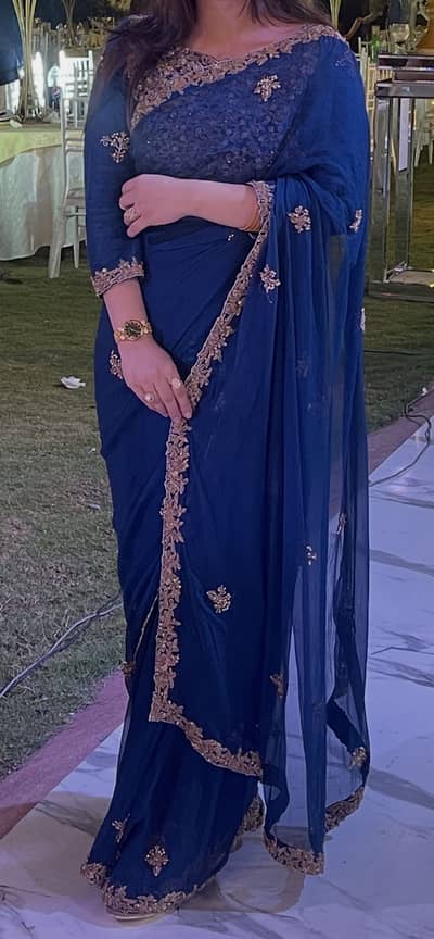 Pure chiffon embroidered saree