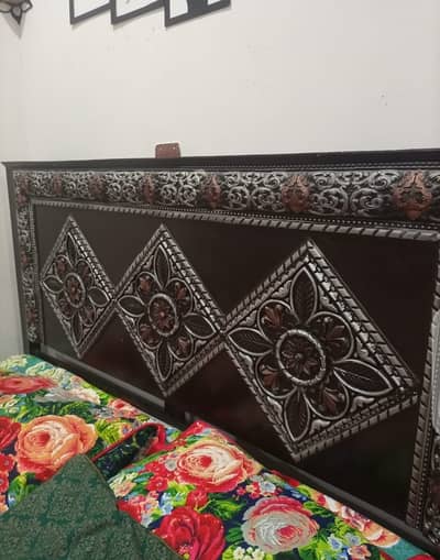 Wooden bed set with side tables