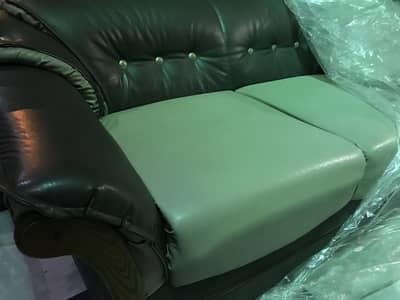 Pure Leather 6 Seater Cream & Brown Sofa Set