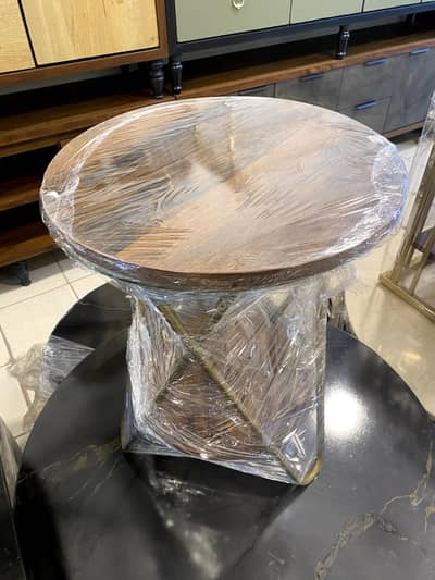 MS Steel Golden & Brown Sofa Corner Stool [Circle]