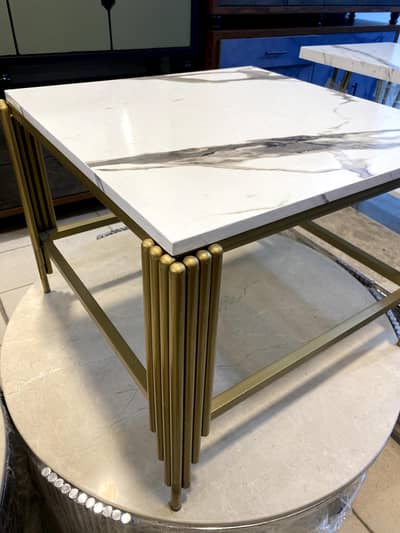 Centre Coffee Table White & Golden - MS Steel