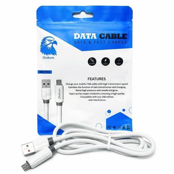 Shaheen 120W Fast Charging Micro USB Data Cable – High Speed Charging & Data Transfer (White)