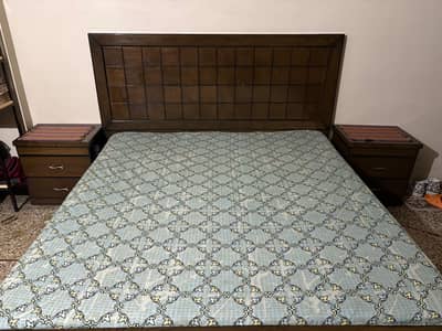 Wooden bed with 2 side tables and dressing