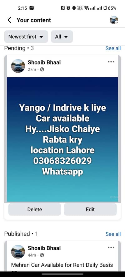 Car Rent for Yango/Indrive