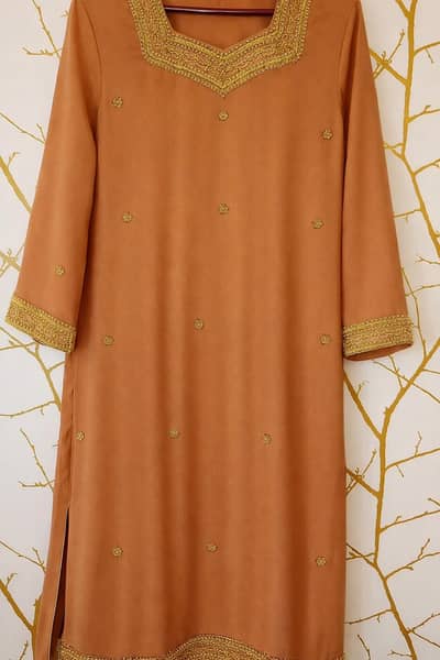 Elegant light Peach 3-Piece Suit with Heavy Gold Embroidery
