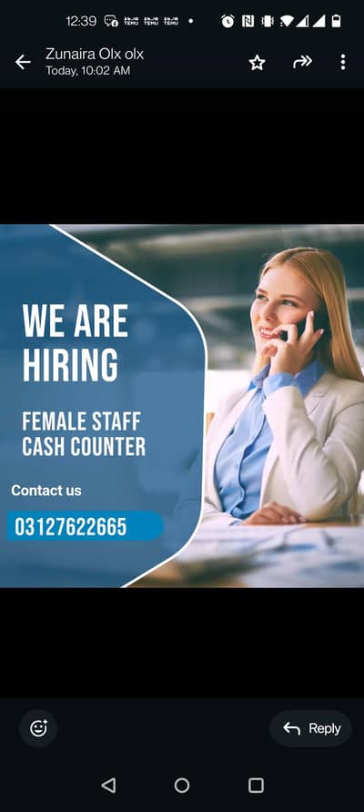 female staff required for Cash counter