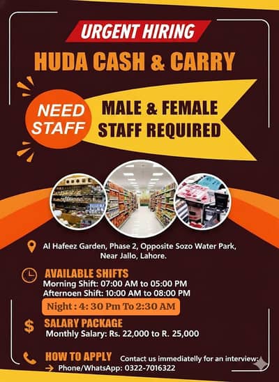 Urgent Hiring in Al Hafeez Garden Phase 2