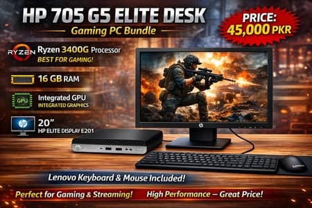 HP 705 G5 EliteDesk Gaming PC Bundle – 16GB RAM, 20" LED,