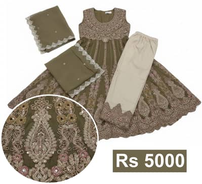 Beautiful Embroidered 3-Piece Girls/Women Party Wear Frock Suit