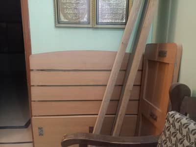 bed and wooden sofa urgent sale