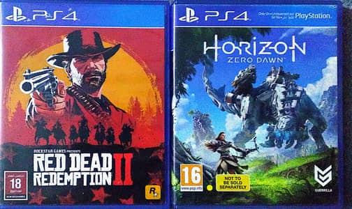 RDR2 and Horizon Zero Dawn PS4 Discs - Like New Condition