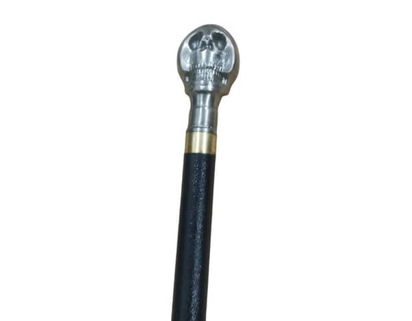 Skull-Shaped Walking Cane with Metal Chrome Handle for Seniors