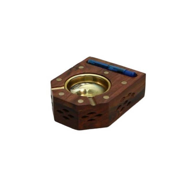 Wooden Ashtray with Brass Inlay - Sheesham Wood Design