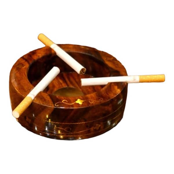 Indian Rosewood Ashtray with Brass Elements and Unique Design
