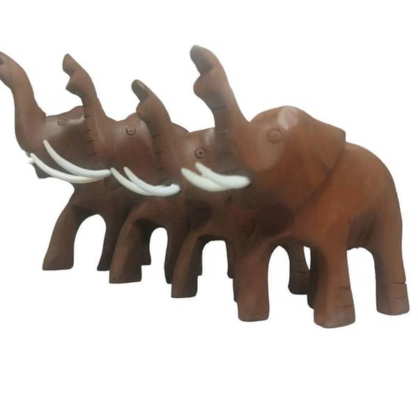 Set of 4 Handmade Wooden Elephant Sculptures for Home Decor