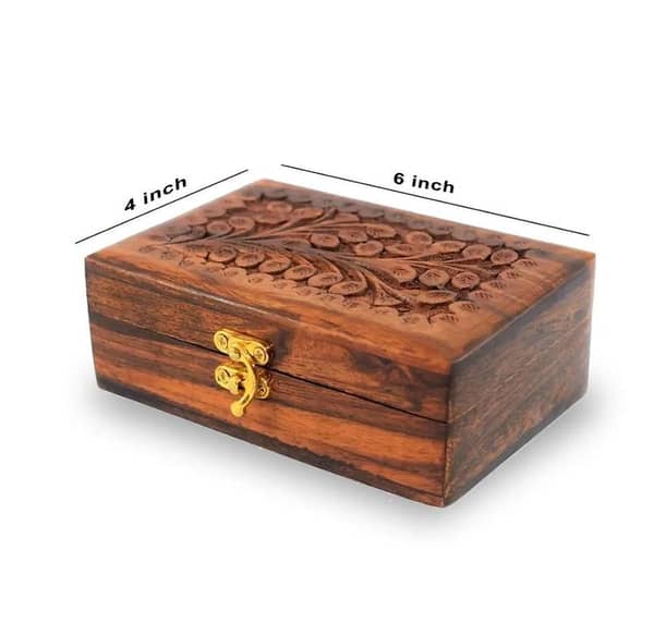 Unique Antique Carved Wooden Jewelry Box - 6x4 Inch Storage Solution