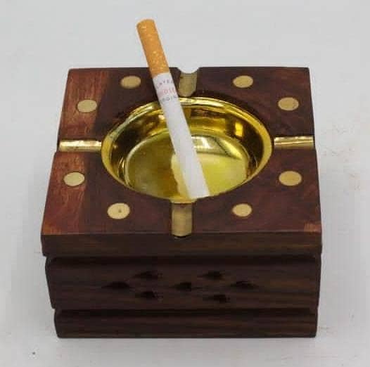 Wooden Ashtray with Brass Design for Home, Car, and Office