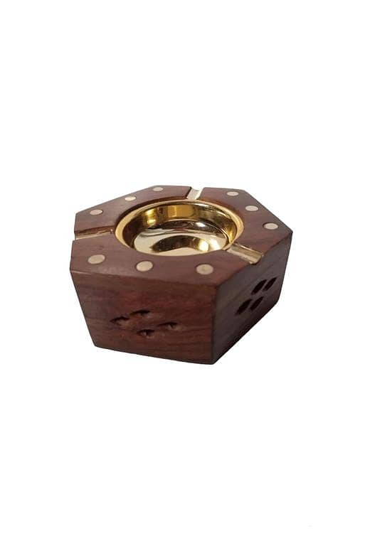 Wooden Ashtray with Brass Dots - Handmade Design
