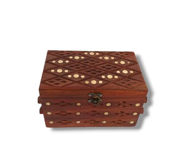 Royal Brass Dotted Wooden Jewellery and Makeup Storage Box