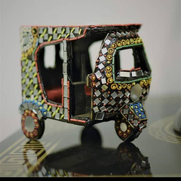 Miniature Mirrored Riksha - Home Decor Crafted from Mirror Pieces