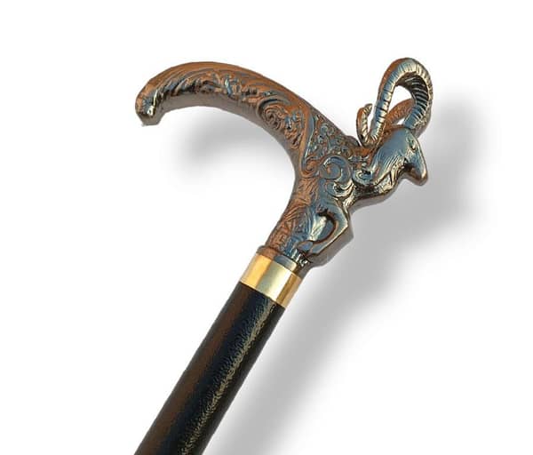 Markhor 36-Inch Antique Metal Walking Stick and Cane