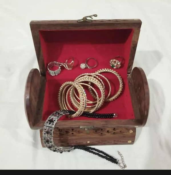 Dholki-Shaped Handmade Wooden Jewelry Box with Brass Design
