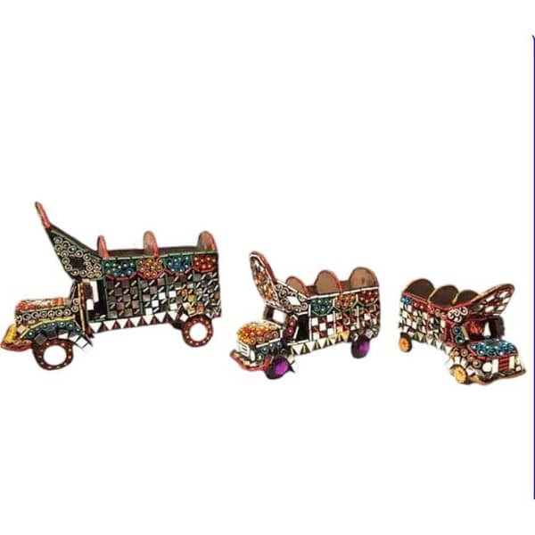 Handmade Mirror Truck Set for Unique Home Decor - Traditional Glass Decorated Trucks