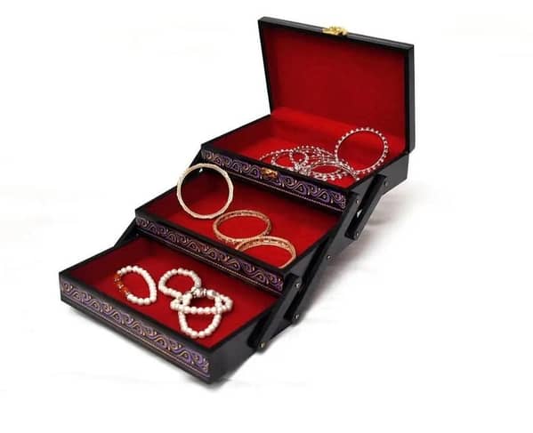 Naqshi Wooden Multi-Layer Jewelry and Makeup Box - 8x5 Inch Trolley Storage