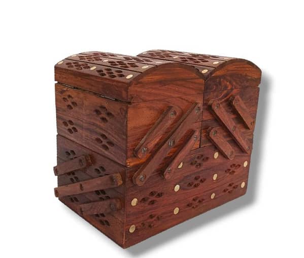 Brass Dotted Wooden Multilayer Jewellery and Makeup Box by Creative Jewellery