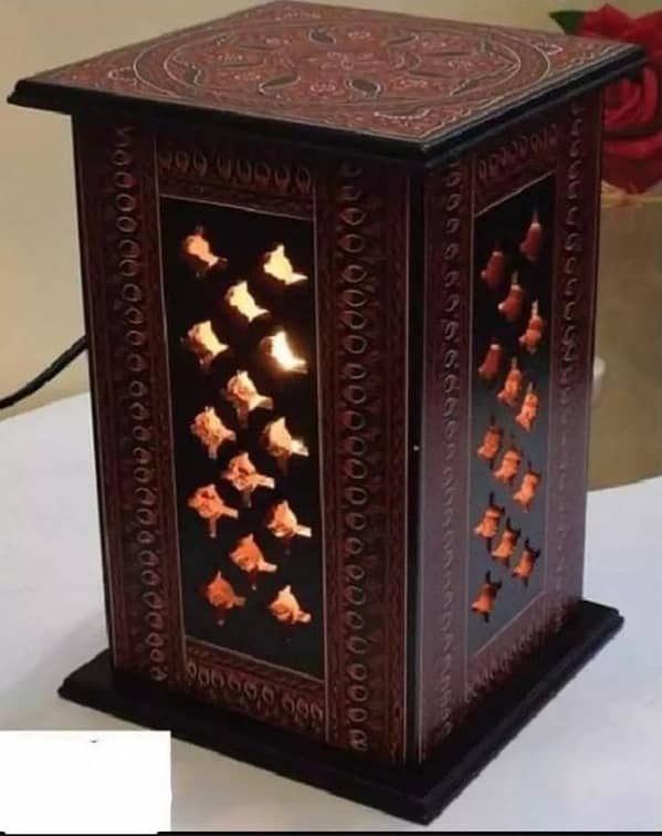 Wooden Naqshi Art Table Lamp - Hand Carved and Washable