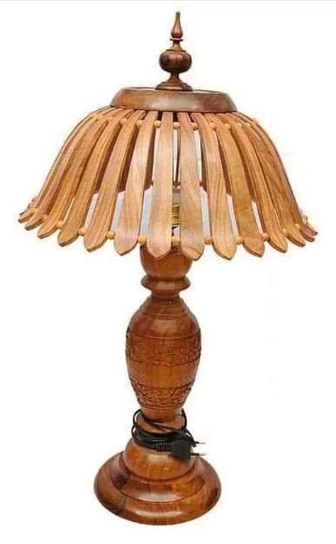 Handmade Wooden Table Lamp - Carved Rosewood Flower Design for Home Decor