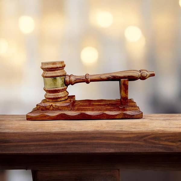Brass Grip Wooden Gavel Set - Handcrafted Accessories for Courtrooms and Desks