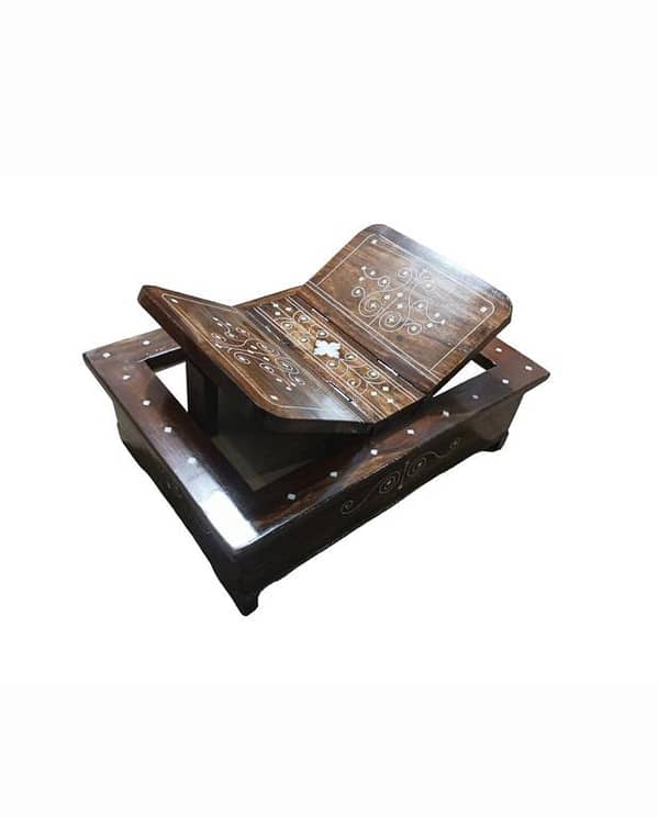 Handmade Premium Wooden Box with Rehal and Unique Plastic Coated Engraving for Storage