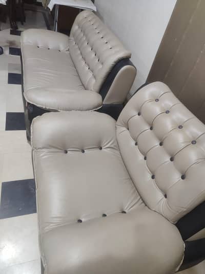 6 seater sofa set , cream and black leather
