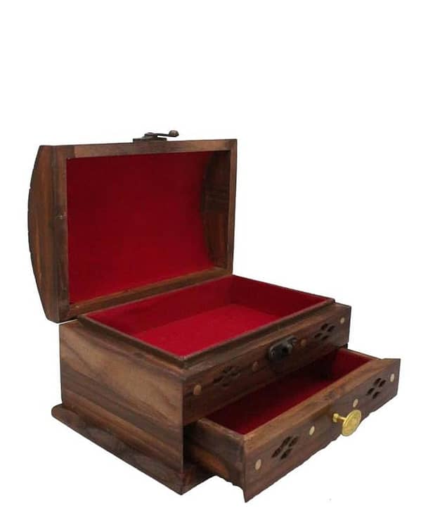 Vintage Wooden Jewelry and Makeup Box by Gorgeous - Brass Coated Design