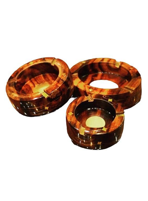 Wooden Ashtray Set with Brass Inlay - Ashtrays for Home and Office