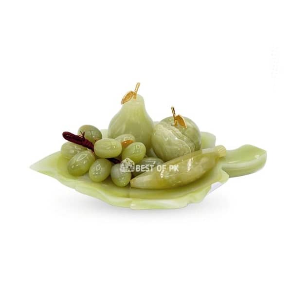 Marble Fruits Home Decor Set with Leaf-Shaped Details